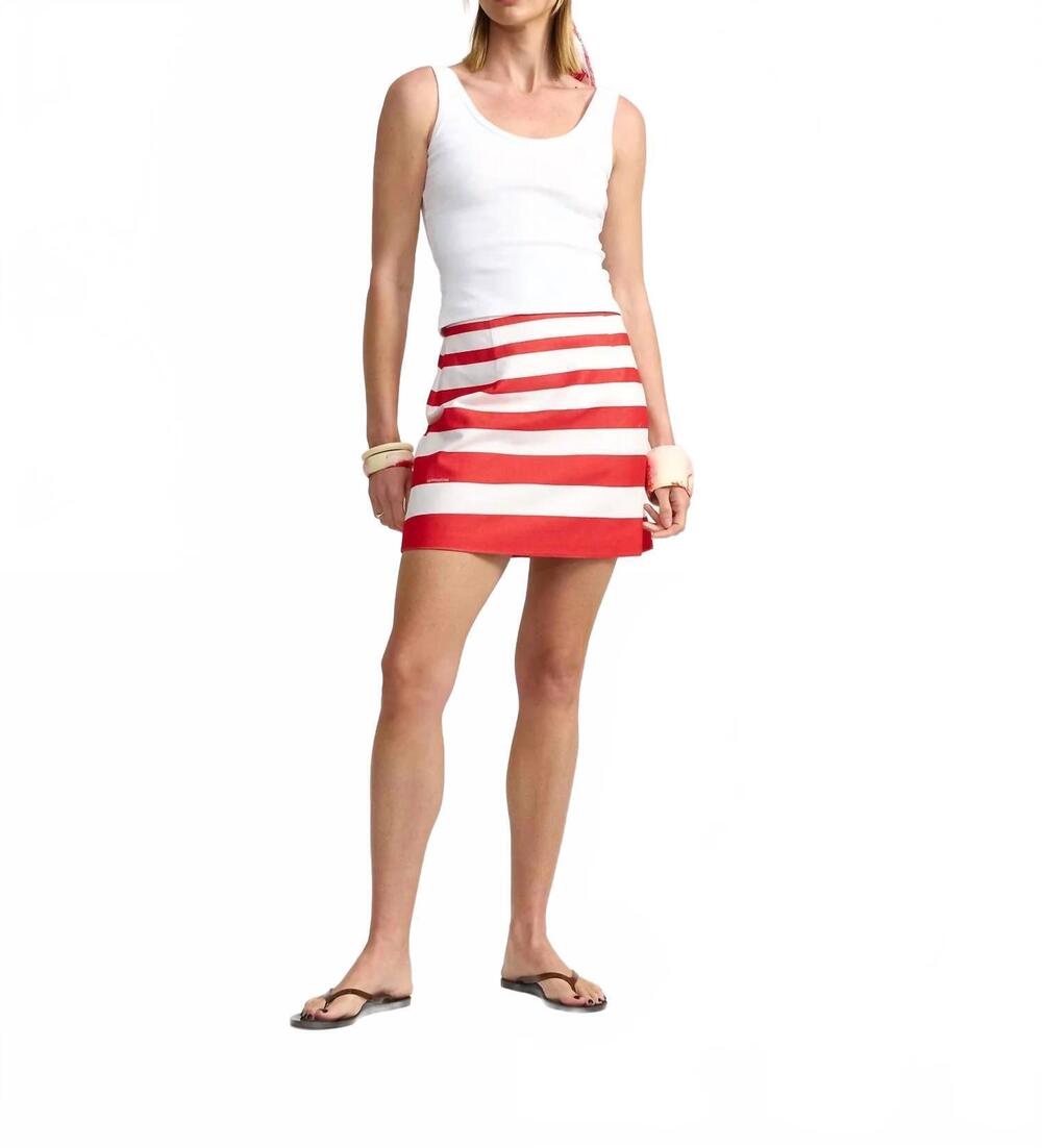 NEW ASTON STUDIO ula denim mini skirt in ruby antique stripe